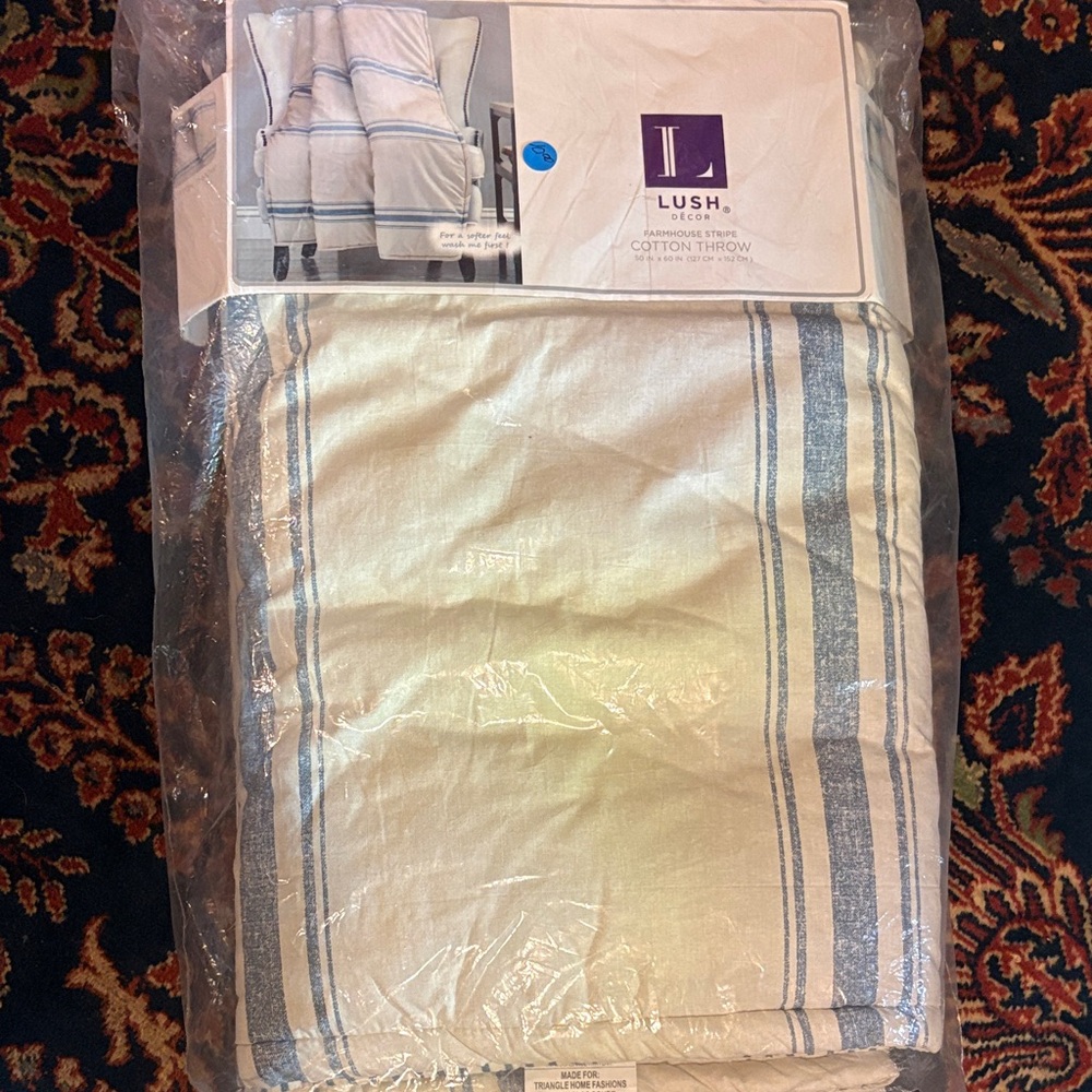 Lush Décor Farmhouse Stripe Cotton Throw in Purple and Cream